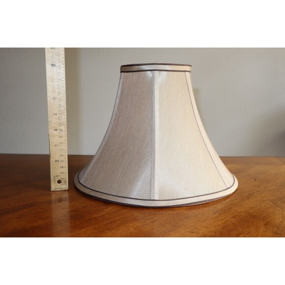 Vintage Tan Silky Fabric Lampshade 8.5" Tall Round Bell Shape 6 Panels - Picture 2 of 16